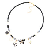 Playdate Charm Enamel Smile Heart Tote Bag Bow Mushroom Necklace - Black