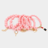 Style Charm 5PCS Flower Heart Hand Mirror Lipstick Stiletto Tote Bag Charm Stretch Bracelet - Pink