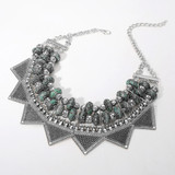 Heritage Relic Antique Metal Western Geometric Collar Statement Necklace - Patina Verdigris/Antique Silver