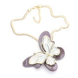 Flutter Luxe Celluloid Acetate Colored Metal Butterfly Pendant Necklace - Black