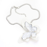 Flutter Luxe Celluloid Acetate Colored Metal Butterfly Pendant Necklace - White