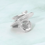 Arc Dome Bold Sculpted Metal Dome Stretch Statement Ring - Rhodium