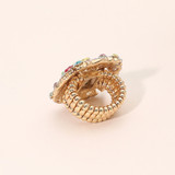 Floral Luxe Pearl Centered Rhinestone Embellished Blossom Stretch Statement Ring - Gold
