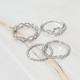 Simple Luxe 4PCS - Geometric Metal Stackable Rings - Rhodium