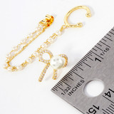 Studio Knot Gold Dipped Pearl Accent CZ Stone Paved Bow Chain Ear Cuff Earrings - Gold