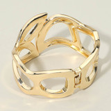 Gilded Arc Bold Sculpted Cutout Hinged Bangle Bracelet - Gold