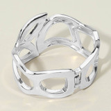 Gilded Arc Bold Sculpted Cutout Hinged Bangle Bracelet - Silver
