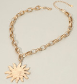 Brilliant Burst Brushed Metal Sunburst Pendant Chunky Chain Necklace - Gold