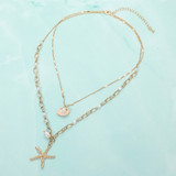 Harborlight Textured Metal Starfish Pearl Shell Charm Layered Necklace - Gold