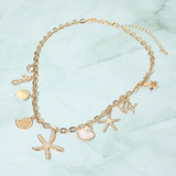 Coastal Keepsakes Starfish Seahorse Pearl Seashell Charm Station Necklace - Gold