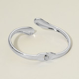 Sleek Sculpted Stainless Steel Sculpted Wrap Hinged Bangle Bracelet - Rhodium