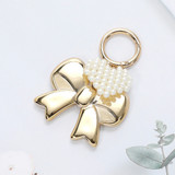 Sweet Style Metal Bow Pearl Beaded Heart Keychain / Bag Charm - Cream