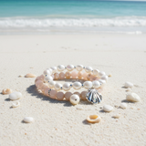 Coastal Charm 2PCS Freshwater Pearl Abalone Shell Charm Stretch Bracelet - Abalone/Peach