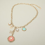 Pristine Harmony Multi Charm Drop Station Paperclip Chain Statement Necklace - Multi