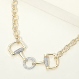 Chic Canter 14K Gold Plated CZ Pave Horsebit Link Chain Necklace - Gold