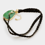 Mystic Allure Raw Druzy Slice & Twisted Faux Leather Wrap Bracelet - Green