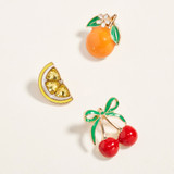 Juicy Gems 3PCS - Lemon Orange Cherry Fruit Pin Brooch Set - Multi