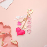 Kiss & Tell Heart Charm XOXO Message Pearl Beaded Bow Charm Keychain Bag Charm - Pink