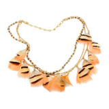 Wanderlust Wings Beaded Feather Fringe Necklace - Pink