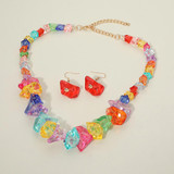 Majestic Match Chunky Geometric Resin Pebble Beaded Statement Necklace - Multi