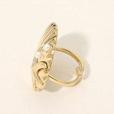 Coral Charm Adjustable Stainless Steel Bold Starfish Embossed Textured Seashell Ring