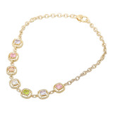 Color Crush 14K Gold Plated Multi Color Square CZ Stone Cushion Link Necklace