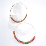 Color Rush Vibrant Pink and Green Crystal Ring Beaded Hoop Earrings