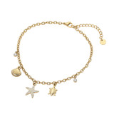 Ocean Treasures Stainless Steel Starfish Sea Turtle Shell Charm Station Anklet