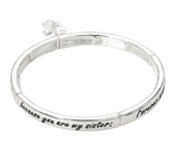 Serenity Sister's Blessing Message Charm Stretch Bracelet Silver