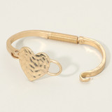 Love Struck Hammered Metal Heart Accent Hinged Bangle Bracelet