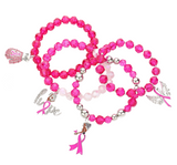 Vibrance Pink Ribbon Hope Charm Stretch Bracelet - Pink/SIlver