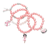 Vibrance Pink Ribbon Hope Charm Stretch Bracelet - Light Pink