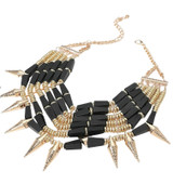 Echoes of Wooden Metal Bat Beaded Spike Necklace - Black
