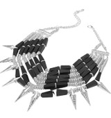 Echoes of Wooden Metal Bat Beaded Spike Necklace - Black Rhodium