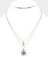 Trunked Elegance Metal Elephant Clover Layered Necklace - Gold/Silver Burnished