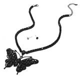 Flutter and Shine Rhinestone Butterfly Tennis Chain Necklace - Black