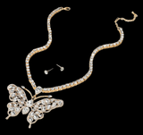 Flutter and Shine Rhinestone Butterfly Tennis Chain Necklace - Gold