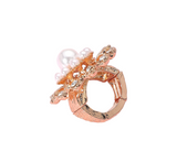 Floral Elegance Pearl Flower Stretch Ring - Gold