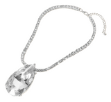 Bling Majesty Oversize Teardrop Glass Stone Bling Studded Chain Necklace - Silver
