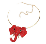 Lucky Harmony Rhinestone Pave Elephant Choker Necklace - Red