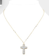 Heavenly Druzy Cross Pendant Necklace - Silver