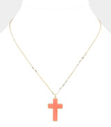 Heavenly Druzy Cross Pendant Necklace - Coral
