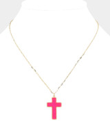 Heavenly Druzy Cross Pendant Necklace - Neon Fuchsia