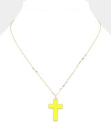 Heavenly Druzy Cross Pendant Necklace - Neon Yellow