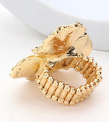 Petal Sparkle Round Stone Rhinestone Paved Flower Stretch Ring - AB/Gold