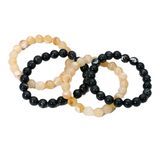 Pebbleglow 4 PCS Marbled Beaded Stretch Multi Layered Bracelets - Black/Neutral