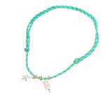 Under The Sea Starfish Seashell Fish Charm Cord Necklace - Mint