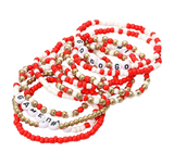 Cheer On 10 PCS Go Gameday Message Beaded Multi Layer Stretch Bracelets - Red/White