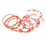 Cheer On 10 PCS Go Gameday Message Beaded Multi Layer Stretch Bracelets - Orange/White