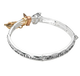 Faithful Words Lords Prayer Message Religious Dove Cross Angel Wing Charms Stretch Bracelet - Three Tone